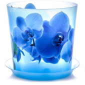 Кашпо Деко  125мм 1,2 л с подставкой орхидея голубая М3105